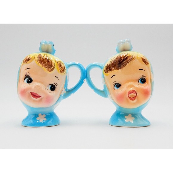 Napco Miss Cutie Pie Blue Salt & Pepper Shakers #43510/BL Vintage - Picture 13 of 14